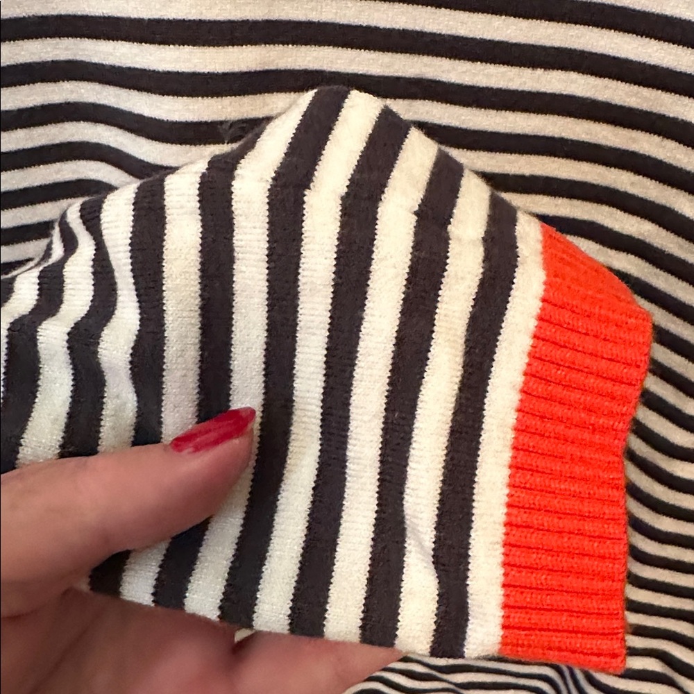 Jessica Black and White Striped Sweater with Orange Trim, size medium - Picture 4 of 13